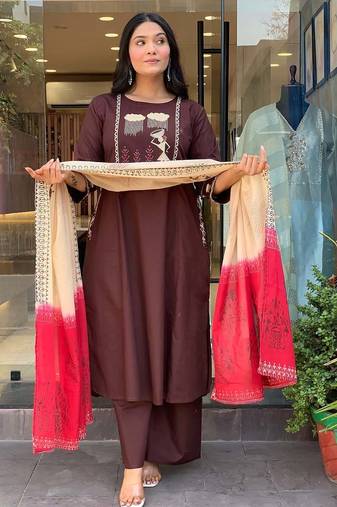 WOMEN COTTON EMBRODERY KURTA WITH PANT AND DUPATTA 