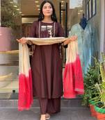 WOMEN COTTON EMBRODERY KURTA WITH PANT AND DUPATTA 