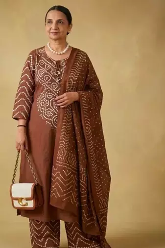 Women's Cotton Bandhani Print Kurta Pant Dupatta Set 