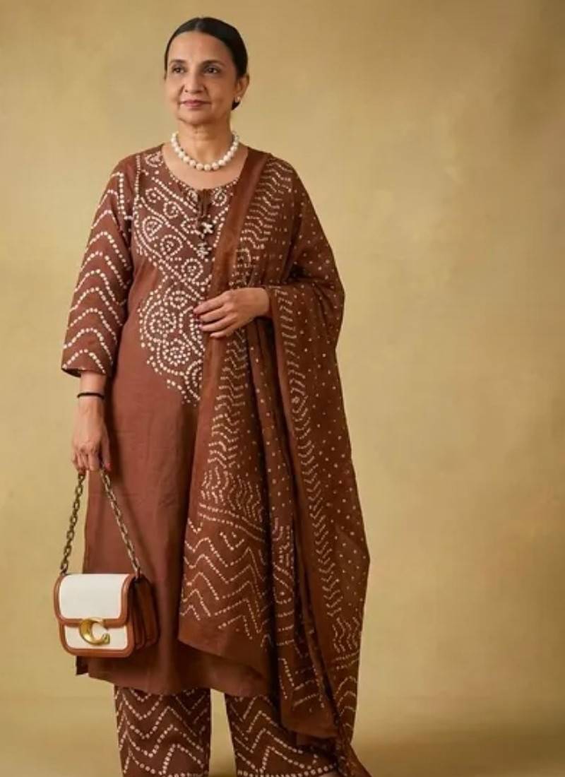 Women's Cotton Bandhani Print Kurta Pant Dupatta Set 