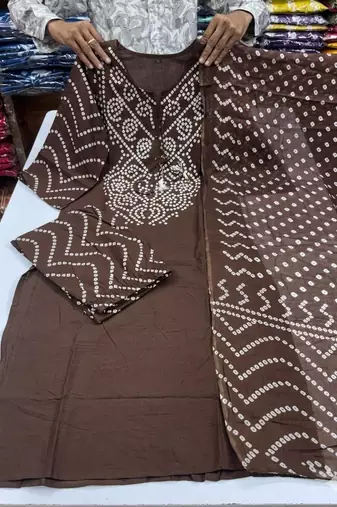 Women's Cotton Bandhani Print Kurta Pant Dupatta Set 