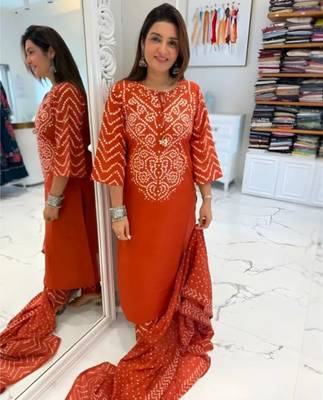 Women's Cotton Bandhani Print Kurta Pant Dupatta Set 2
