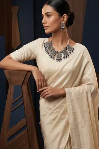Oxidised silver-plated blue stone statement necklace set with matching earrings for women & girls