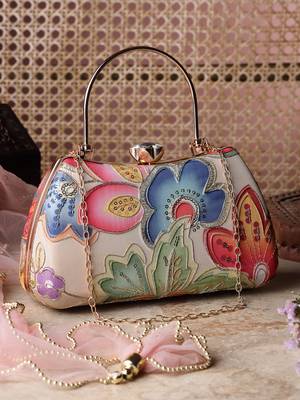  woven reverie beige multi abstract floral embroidered clutch 1