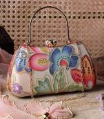   woven reverie beige multi abstract floral embroidered clutch