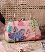   woven reverie coral multi abstract floral embroidered clutch