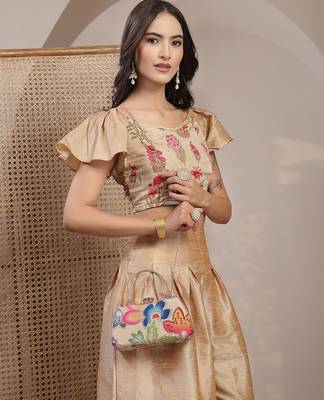  woven reverie beige multi abstract floral embroidered clutch 2
