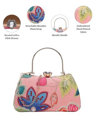  woven reverie coral multi abstract floral embroidered clutch 3