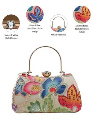  woven reverie beige multi abstract floral embroidered clutch 3