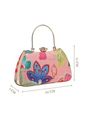  woven reverie coral multi abstract floral embroidered clutch 4