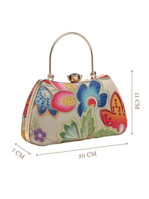  woven reverie beige multi abstract floral embroidered clutch 4