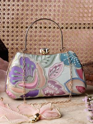  woven reverie mint green multi abstract floral embroidered clutch 1