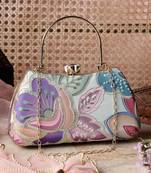   woven reverie mint green multi abstract floral embroidered clutch