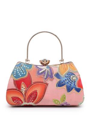  woven reverie coral multi abstract floral embroidered clutch 5