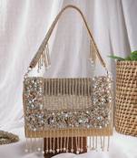   blush & bead antique gold & pastel multi suede embellished clutch