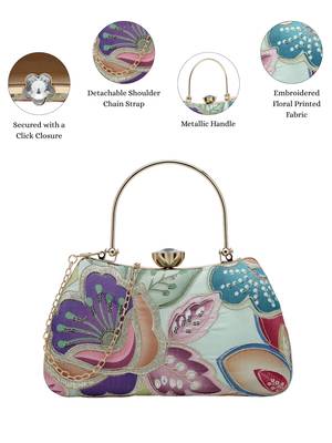  woven reverie mint green multi abstract floral embroidered clutch 3