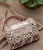   blush & bead dusky pink & pastel multi suede embellished clutch