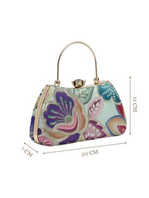  woven reverie mint green multi abstract floral embroidered clutch 4
