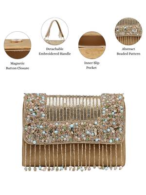  blush & bead antique gold & pastel multi suede embellished clutch 3