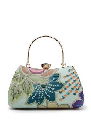  woven reverie mint green multi abstract floral embroidered clutch 5