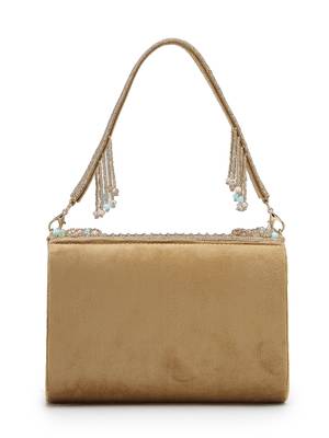  blush & bead antique gold & pastel multi suede embellished clutch 5