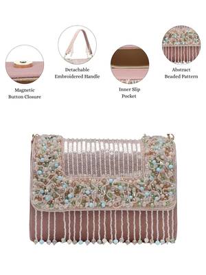  blush & bead dusky pink & pastel multi suede embellished clutch 3
