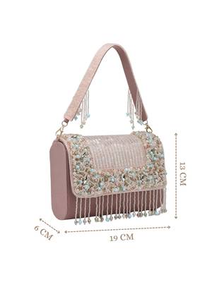  blush & bead dusky pink & pastel multi suede embellished clutch 4