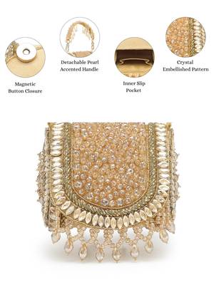  crystal cascade champagne gold suede embellished clutch 3
