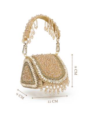  crystal cascade champagne gold suede embellished clutch 4