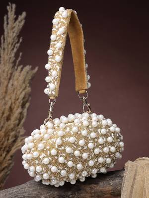  opal thread gold suede pearl beaded clutch 1