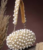   opal thread gold suede pearl beaded clutch