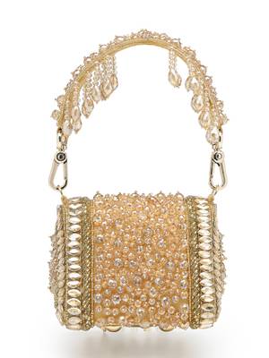 crystal cascade champagne gold suede embellished clutch 5