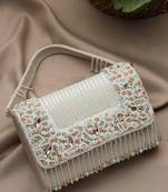   blush & bead ivory & pastel multi suede embellished clutch