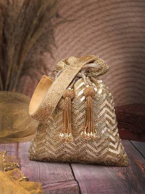   noor edit metallic gold suede sequin embellished potli 1