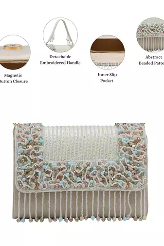   blush & bead ivory & pastel multi suede embellished clutch