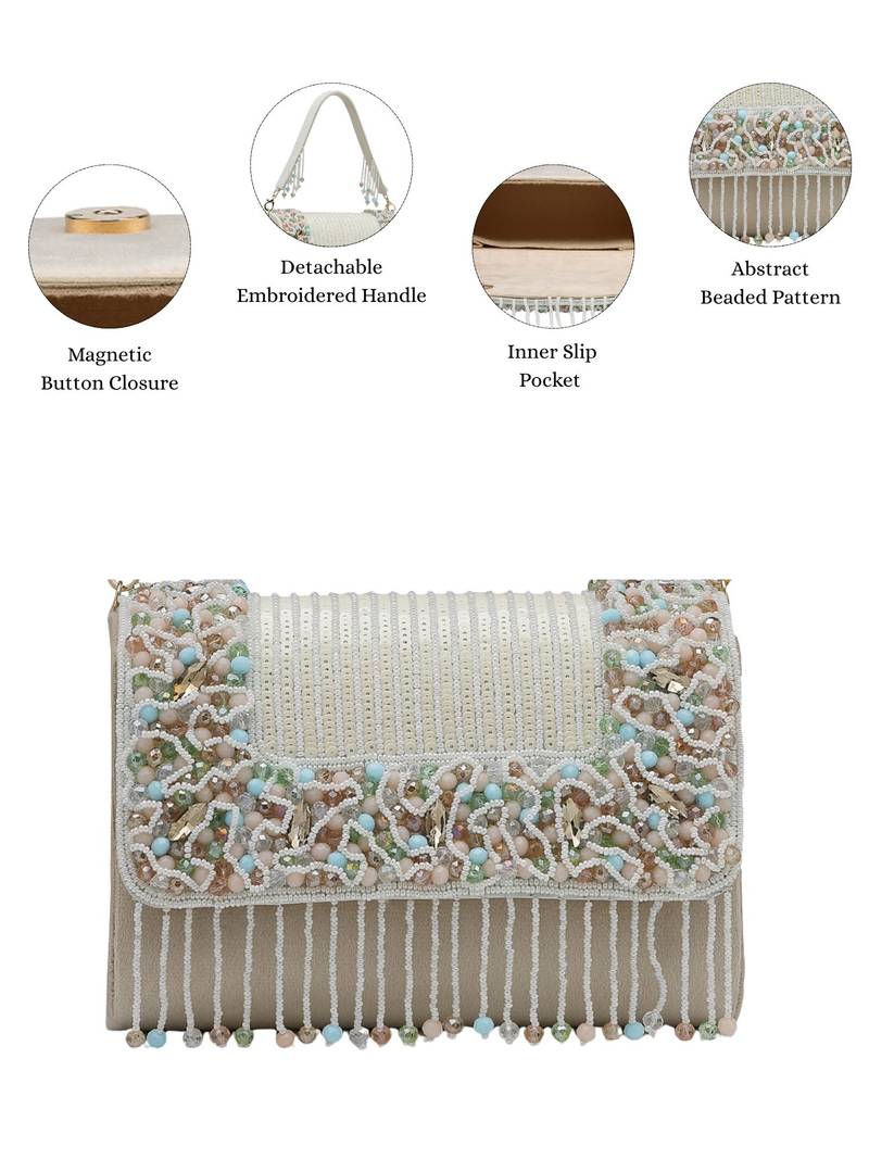   blush & bead ivory & pastel multi suede embellished clutch