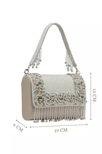   blush & bead ivory & pastel multi suede embellished clutch