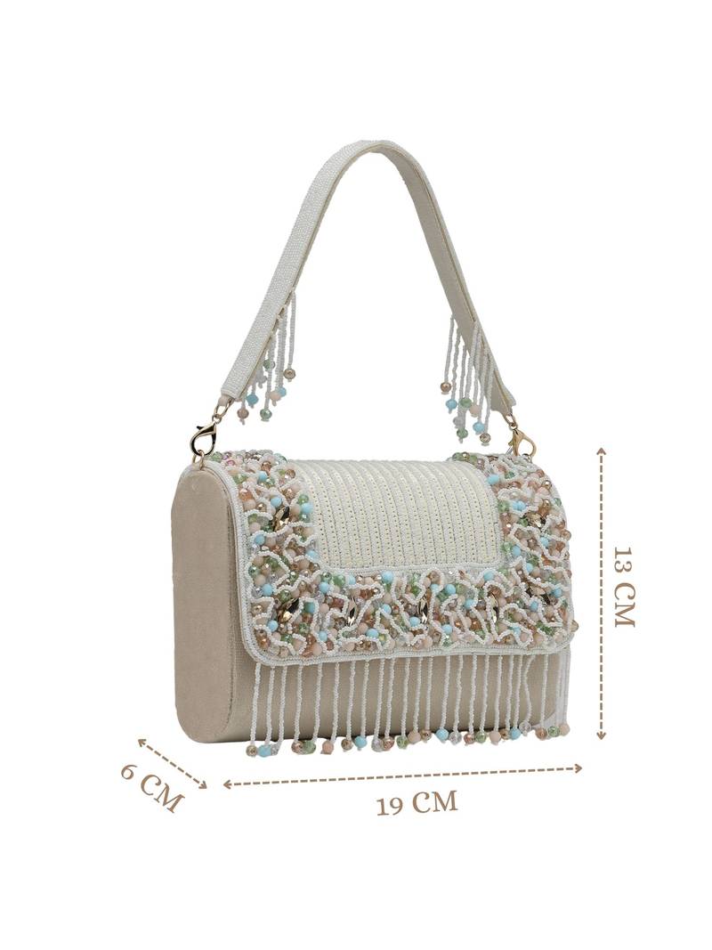   blush & bead ivory & pastel multi suede embellished clutch