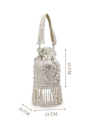  dewdrop fringe ivory pearl white 3d floral embellished potli 4