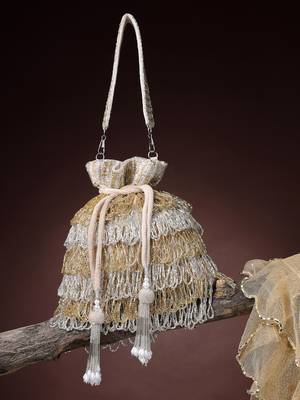  dewdrop fringe metallic gold & silver suede beaded potli 1