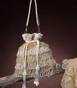   dewdrop fringe metallic gold & silver suede beaded potli
