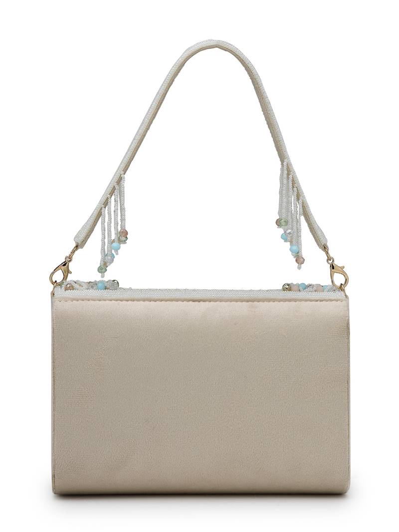   blush & bead ivory & pastel multi suede embellished clutch