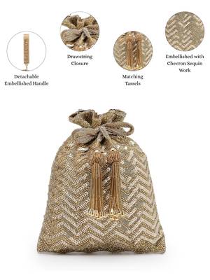   noor edit metallic gold suede sequin embellished potli 3
