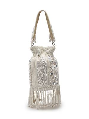 dewdrop fringe ivory pearl white 3d floral embellished potli 5