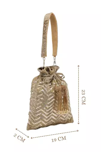   noor edit metallic gold suede sequin embellished potli
