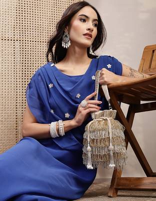  dewdrop fringe metallic gold & silver suede beaded potli 2