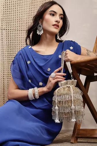   dewdrop fringe metallic gold & silver suede beaded potli
