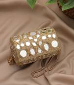   tipify metallic gold geometric mirror embellished clutch