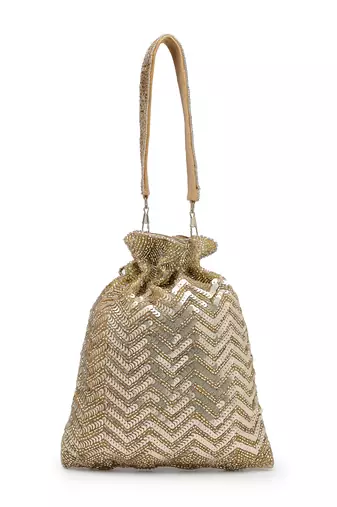   noor edit metallic gold suede sequin embellished potli
