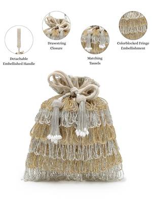 dewdrop fringe metallic gold & silver suede beaded potli 3